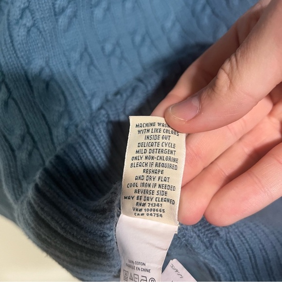 L.L. Bean Rope Cardigan Button Down Blue Cable Knit Size MP Cotton Classic Prep - Picture 6 of 8